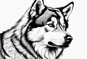 malamute half realistic half geometric tattoo idea