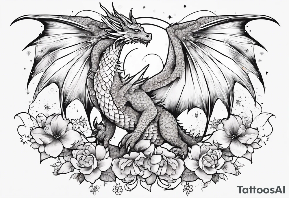 Constellation, wing , snow , cross , dragon female japan kawaii , flower tattoo idea