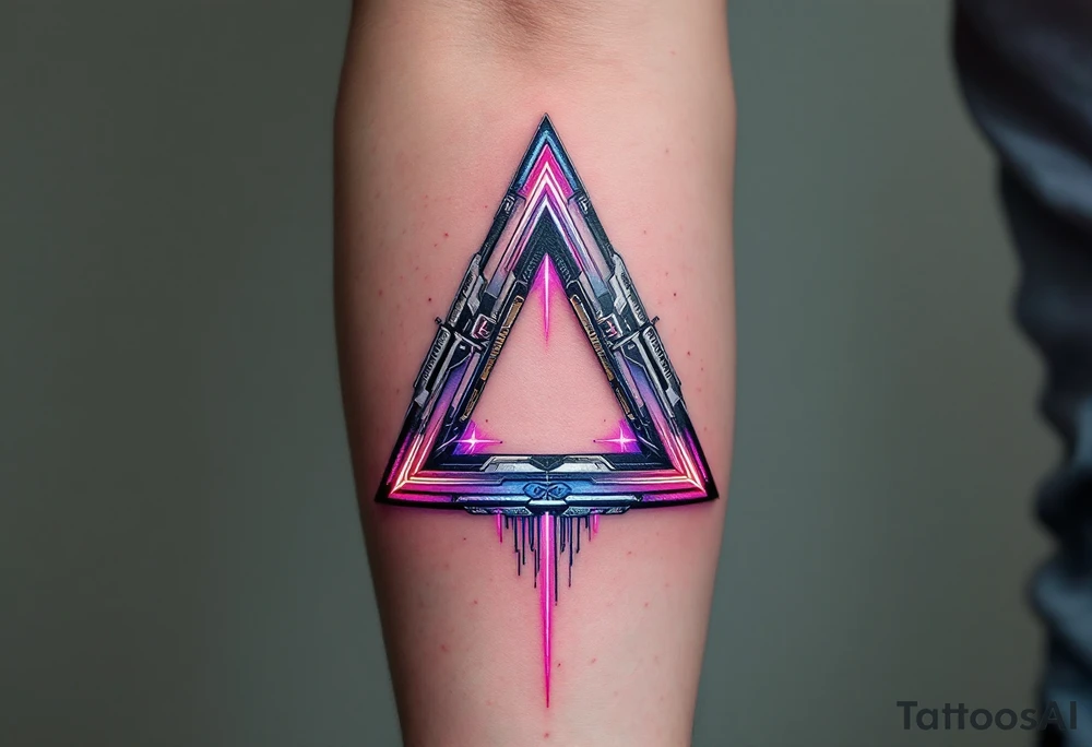 A tattoo that mimics augmented reality tech with metallic pink light streaks and silver bone framing. tattoo idea
