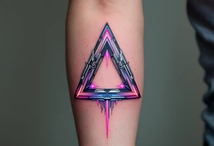 A tattoo that mimics augmented reality tech with metallic pink light streaks and silver bone framing. tattoo idea