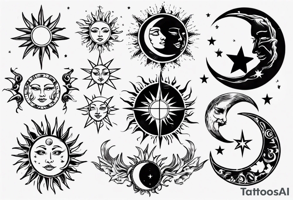 Sun star and moon tattoo idea