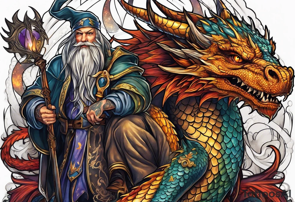 Wizard and dragon tattoo idea