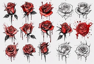 rose flower, one line, red blood dripping from the flower, tall, watercolor tattoo idea