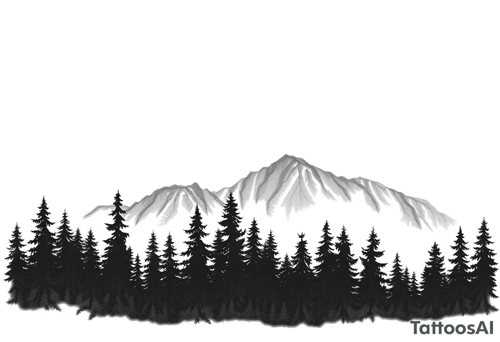 Coniferouse forest silhouette with black and gray trees tattoo idea