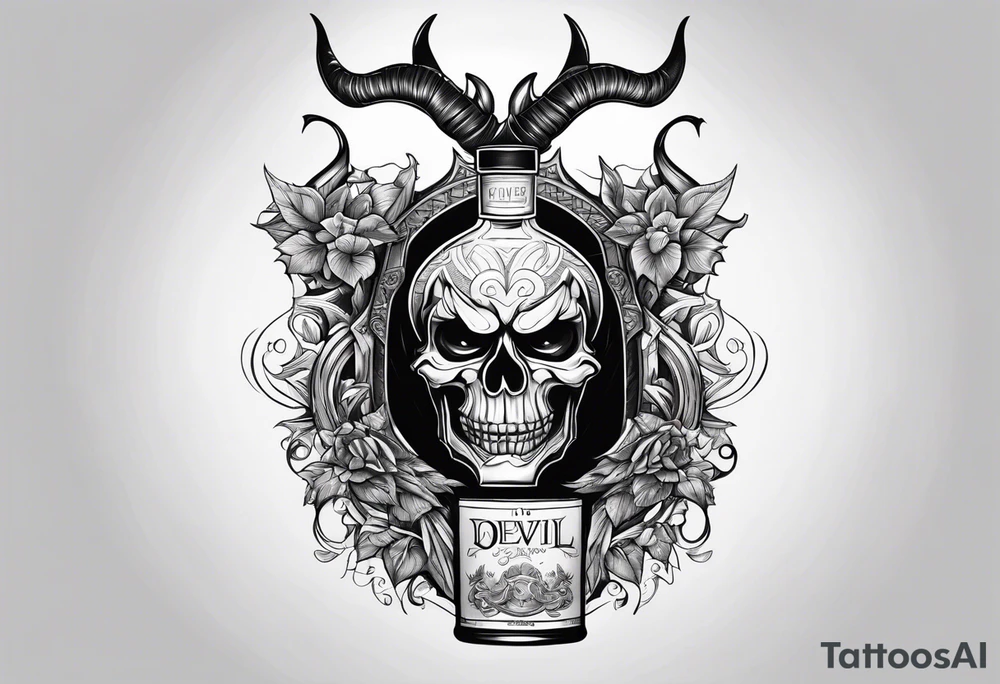 Devil holding whiskey bottle tattoo idea