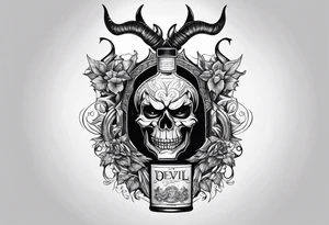 Devil holding whiskey bottle tattoo idea