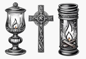 christian 
cross; campfire, golf, campfire, whiskey glass tattoo idea