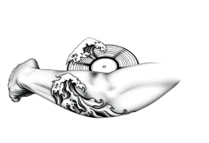 flat vinyl record with waves crashing on top of it tattoo idea