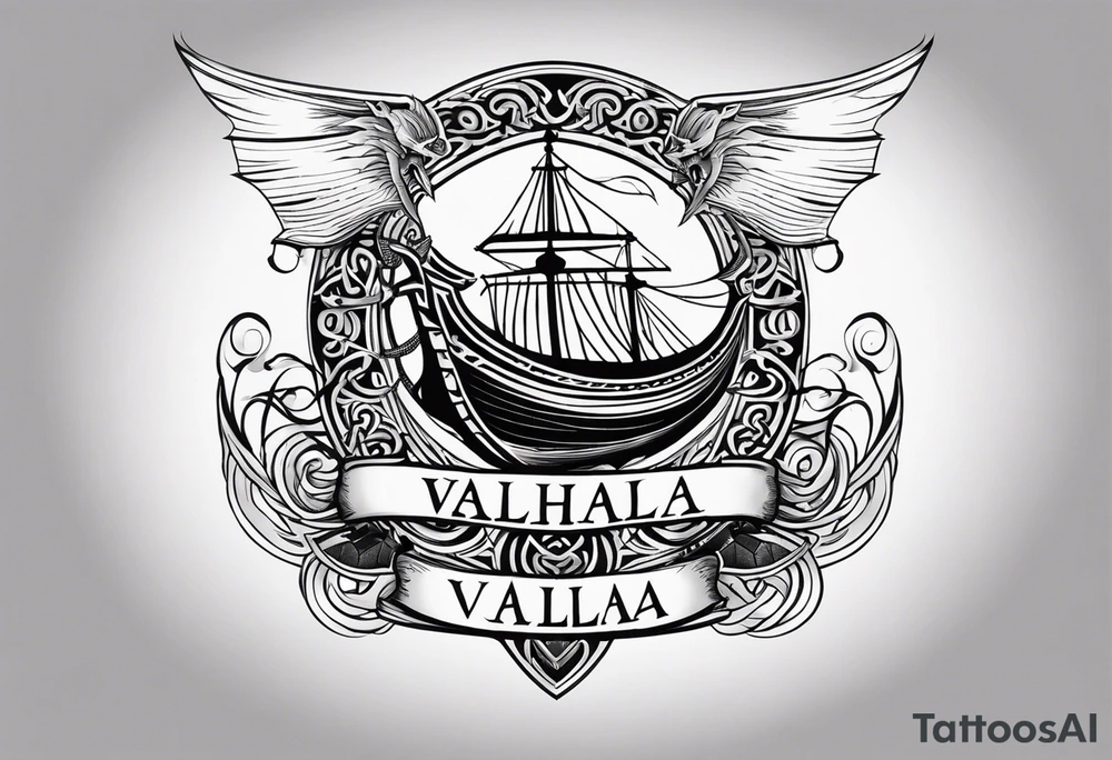 Valhalla sword shield viking ship dragon head tattoo idea Valhalla sword shield viking ship dragon head tattoo idea