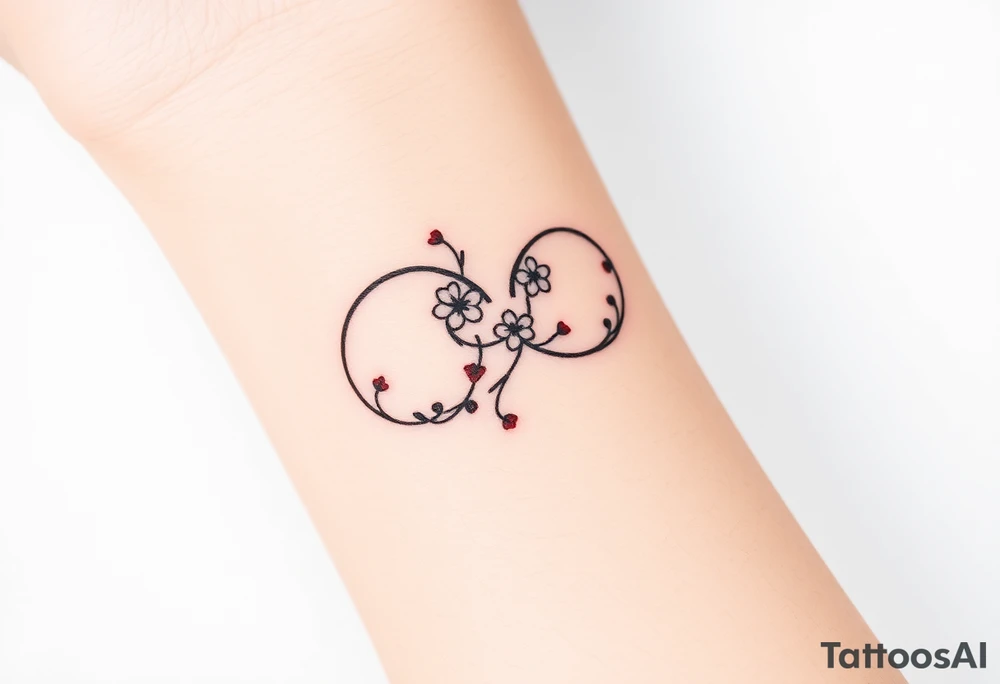 An infinity symbol made of intertwined vines, with delicate flowers blooming along its curves, representing love that grows over time tattoo idea