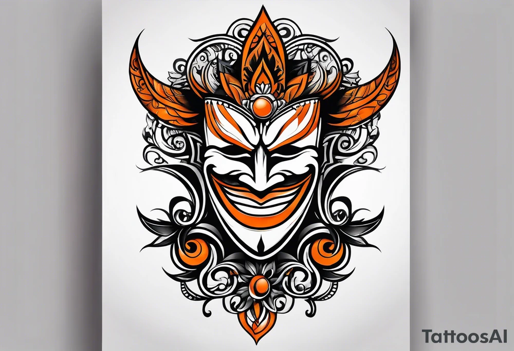 Laughing mask that is orange and black simplistic tattoo idea Laughing mask that is orange and black simplistic tattoo idea