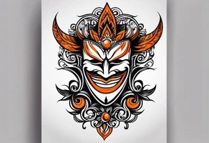 Laughing mask that is orange and black simplistic tattoo idea