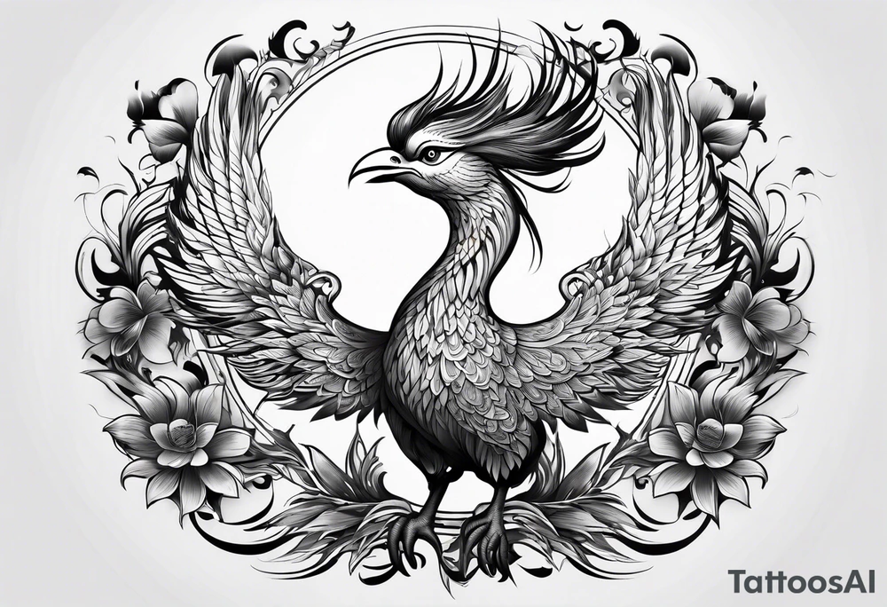 asian phoenix with a long neck, graceful and elegant tattoo idea