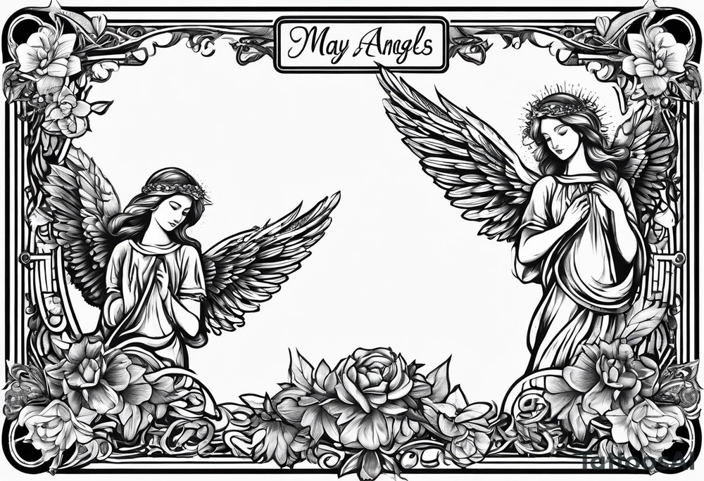 Postage stamp shape, words: may angels lead you in, tattoo idea