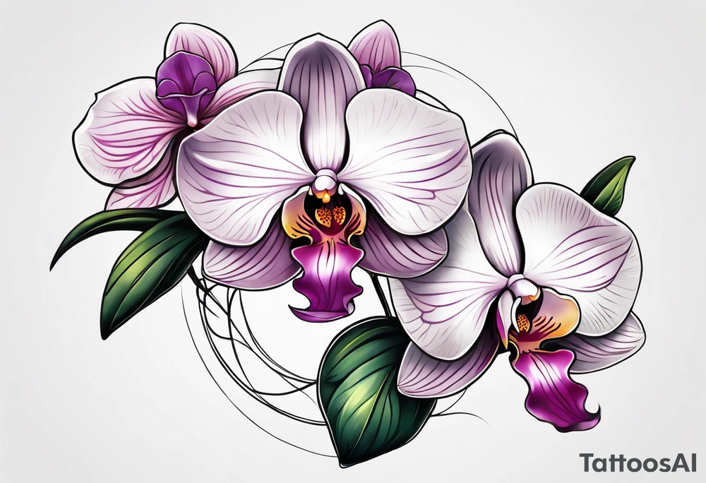 vertical minimal design with 
orchids tattoo idea