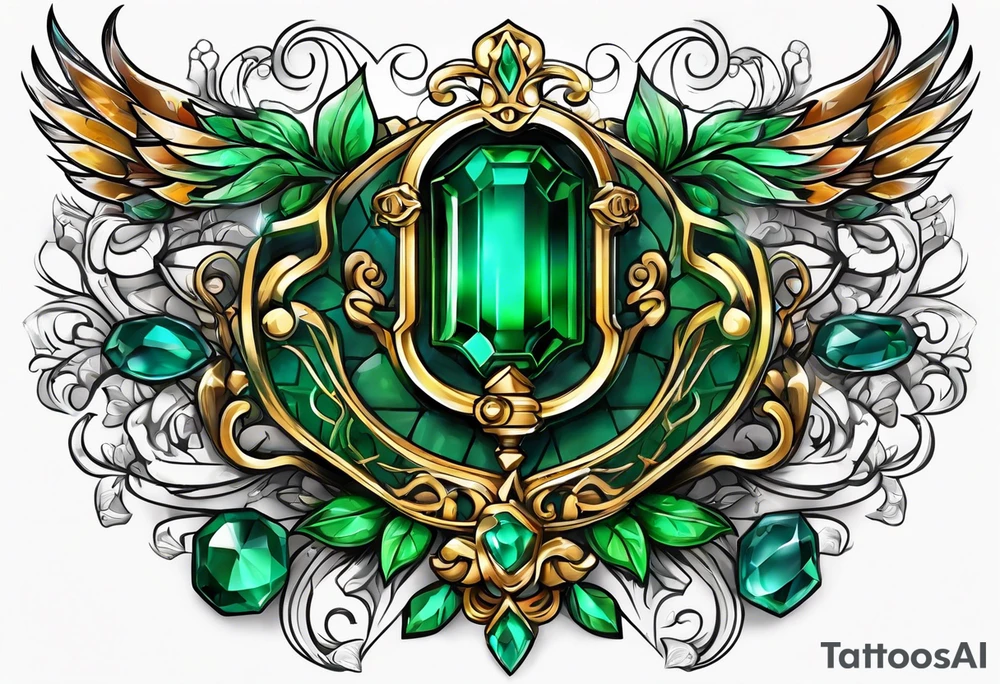 Lock and key with emerald stone tattoo idea