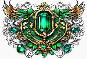 Lock and key with emerald stone tattoo idea