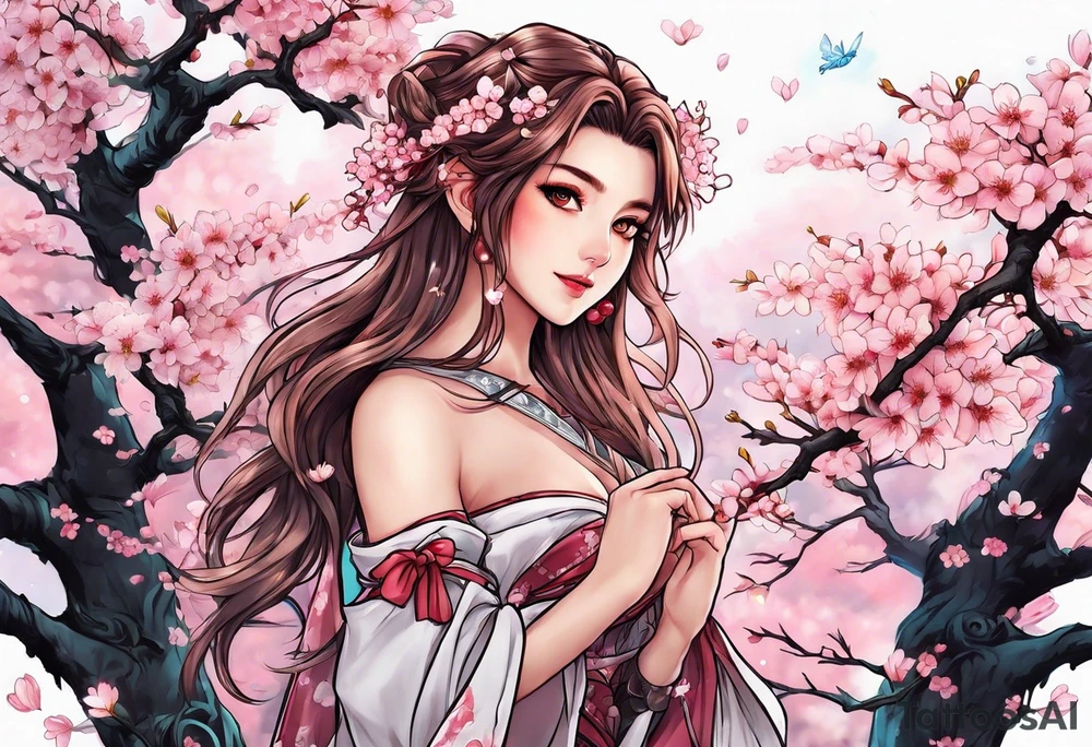 Sakura elf Cherry blossoms aerith Gainsborough tattoo idea