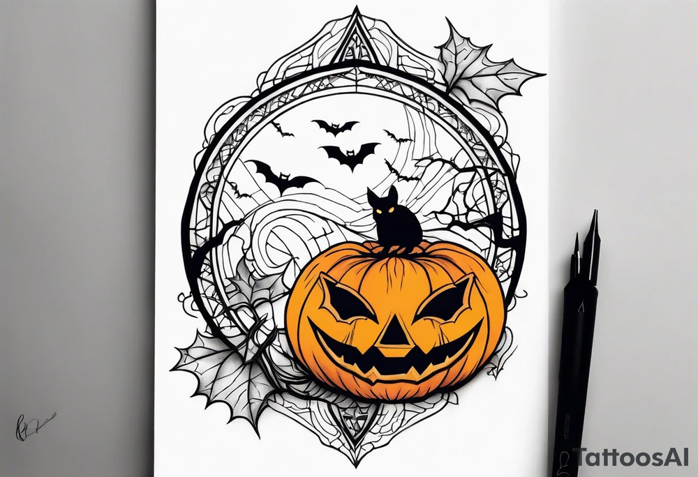 bats, pumpkin, Halloween tattoo idea