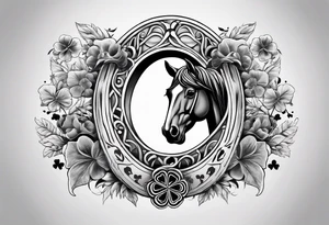 horse shoe with 5 leaf clover inside tattoo idea