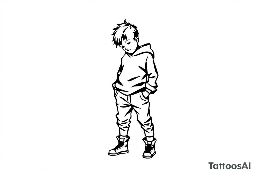 a silhoette of a kid standing all black really simple tattoo idea