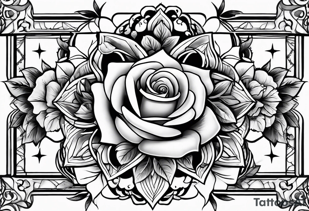 Tesseract with roses and stars around it tattoo idea