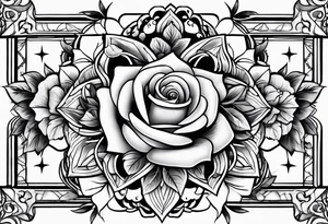 Tesseract with roses and stars around it tattoo idea