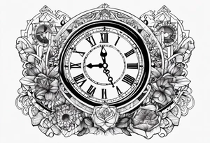 Multiple Children’s name, multiple time piece, date of birth tattoo idea