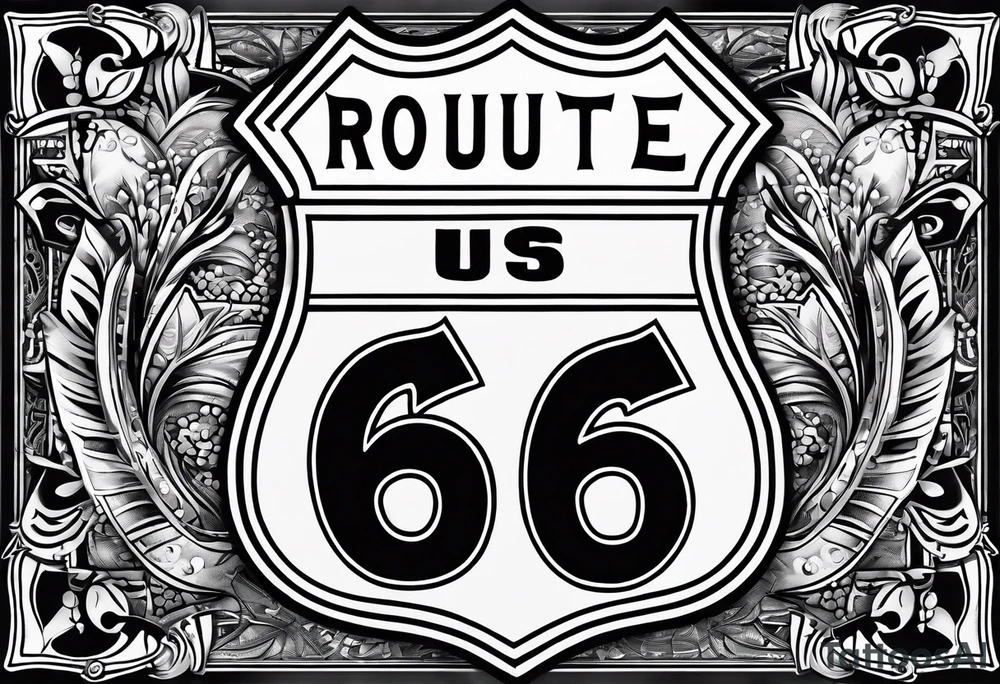 fine line route 66 sign tattoo idea