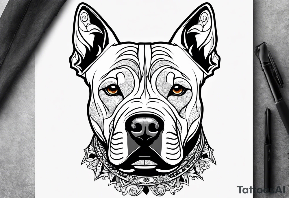 white pitbull pointed ears tattoo idea