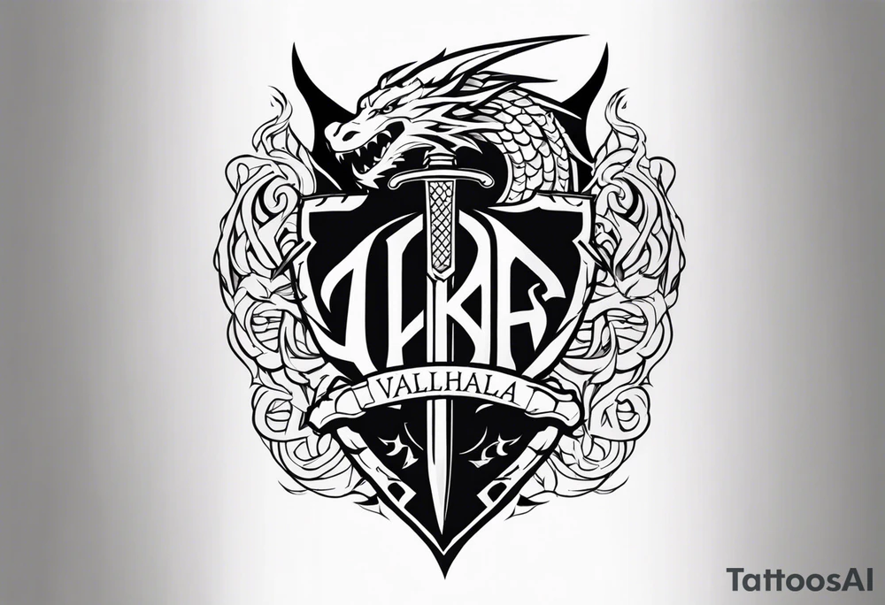 Valhalla sword shield dragon fire tattoo idea