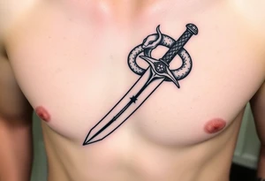 mystical snake coiled around an ancient dagger with jeweled hilt tattoo idea