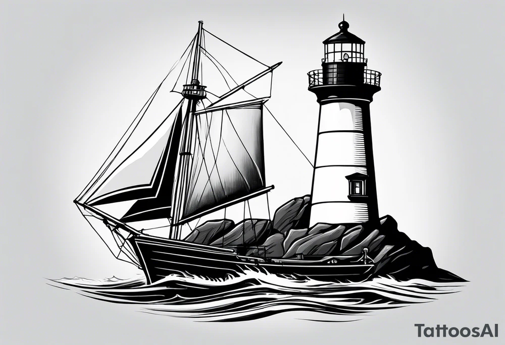 maritime lighthouse with 2 large sails attached. tattoo idea maritime lighthouse with 2 large sails attached. tattoo idea