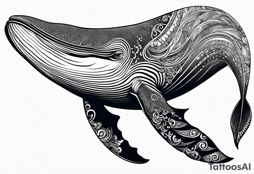 humpback whale on white background, tribal black and white fit in picture tattoo idea