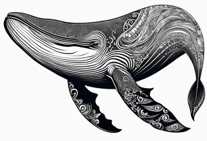 humpback whale on white background, tribal black and white fit in picture tattoo idea