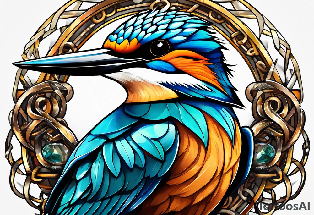 a kingfisher is trapped in a lot of chain tattoo idea