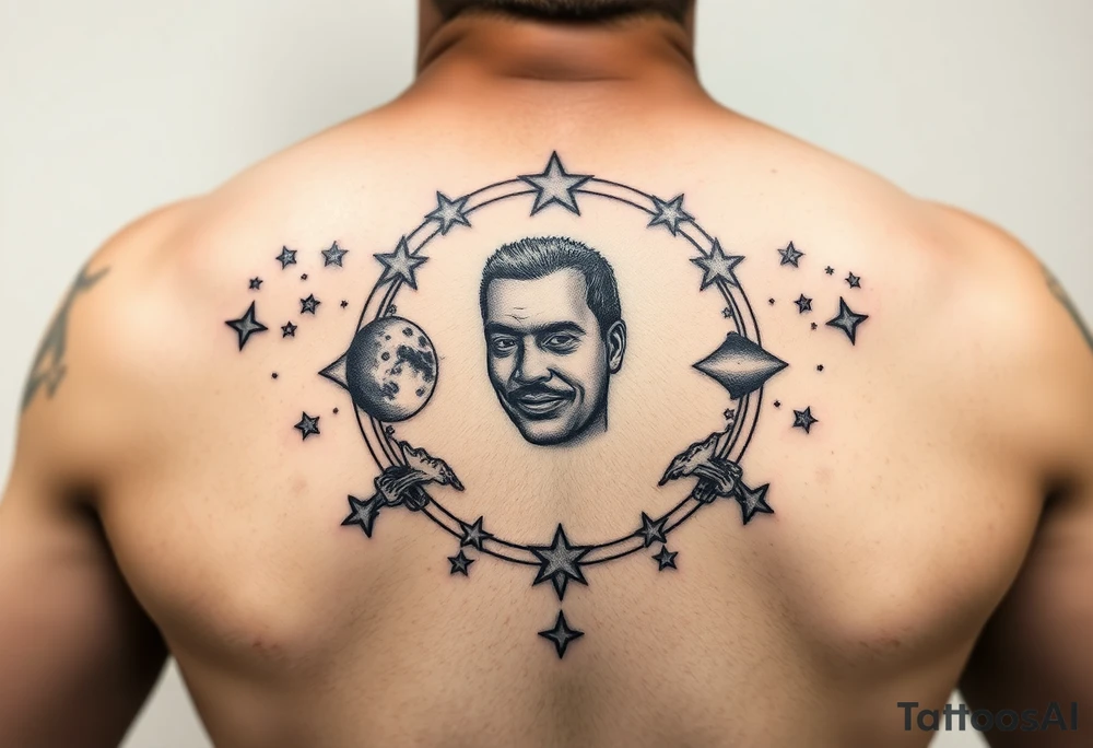 R.I.P. 
Anthony Lamont Deal Sr 
surrounded by moons and stars tattoo idea