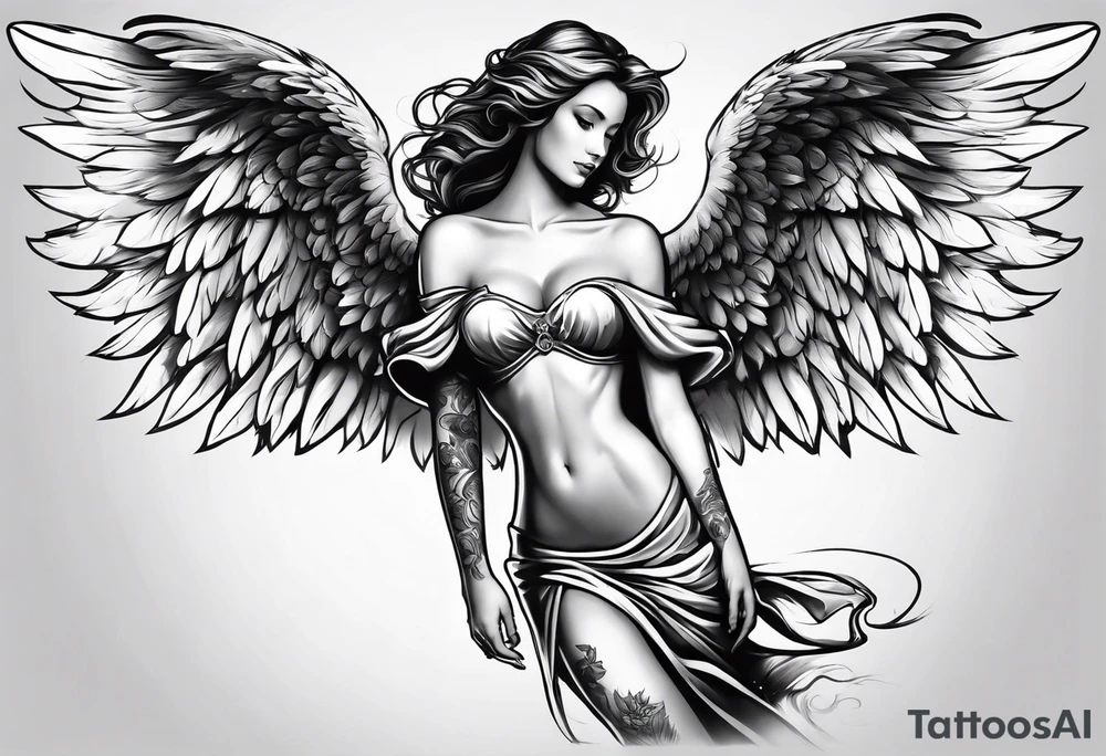 Angel in short clothes tattoo idea