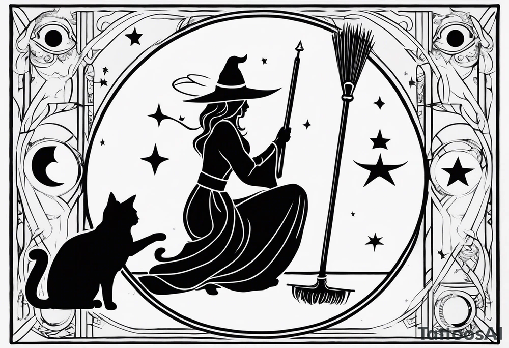 Tarot card, witch, fantasy, broom, cat, Harry Potter, charmed, moons tattoo idea