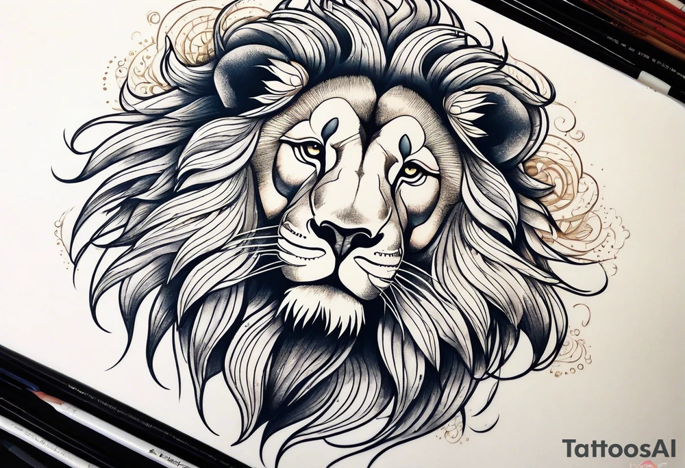 powerful majestic lion, close-up tattoo idea