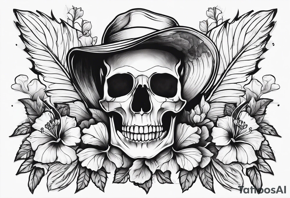 female skeleton with hibiscus flower tattoo idea