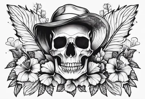 female skeleton with hibiscus flower tattoo idea