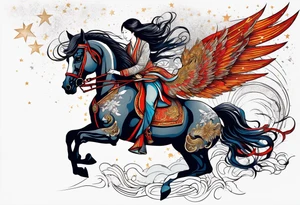 powerful horse and its rider, freedom, equality, trust, love, stars, maybe wings? tattoo idea