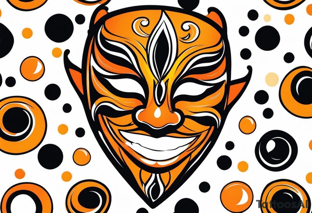 Laughing Male masquerade mask with orange and black circles tattoo idea