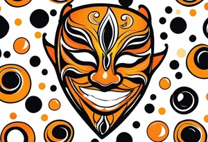 Laughing Male masquerade mask with orange and black circles tattoo idea