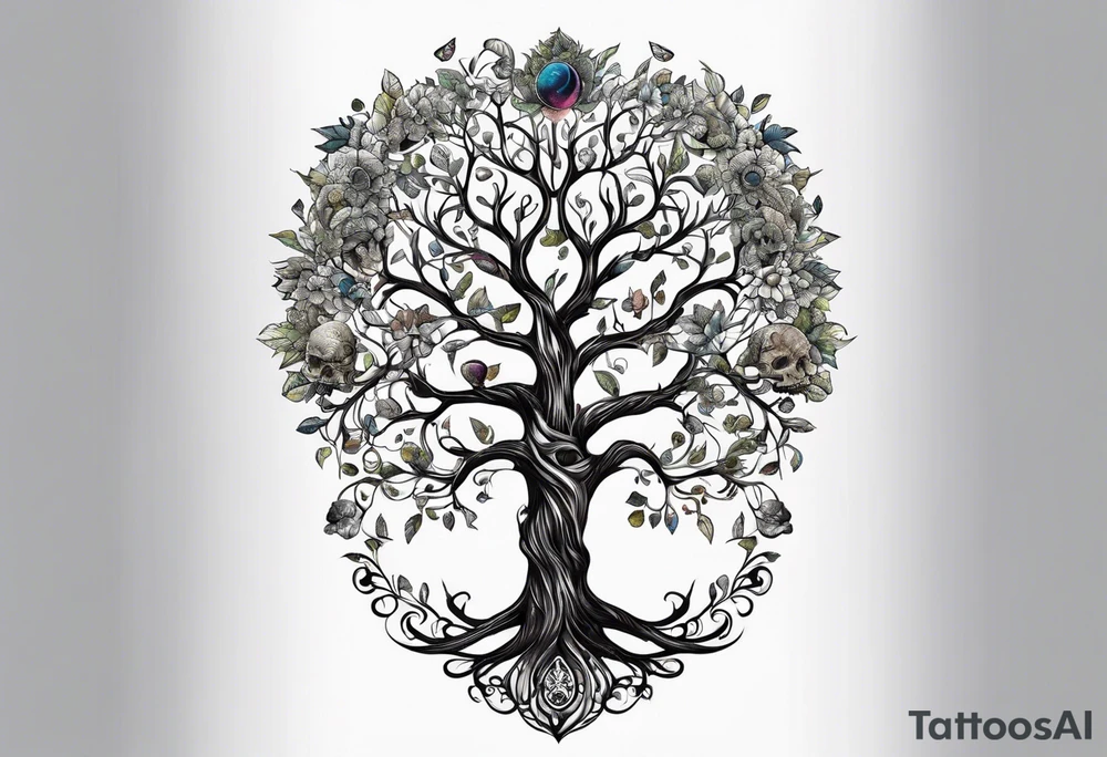 Tree of life growing out of skull tattoo idea