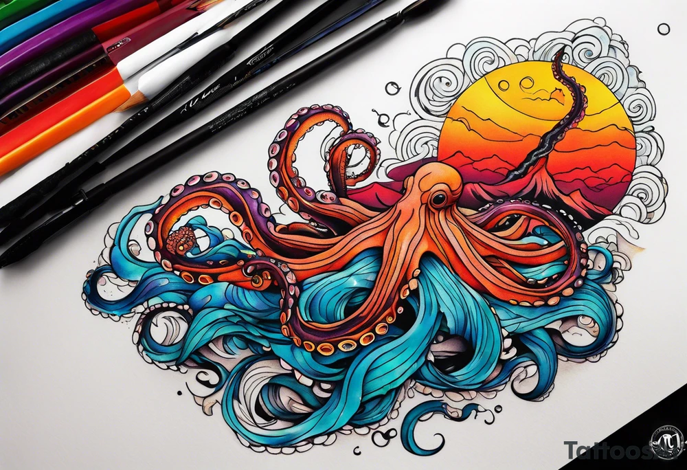 Octopus, volcano erupting tattoo idea