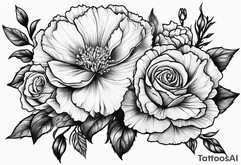 Carnation,rose bouquet tattoo idea