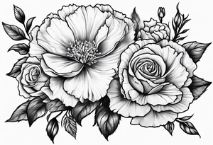 Carnation,rose bouquet tattoo idea
