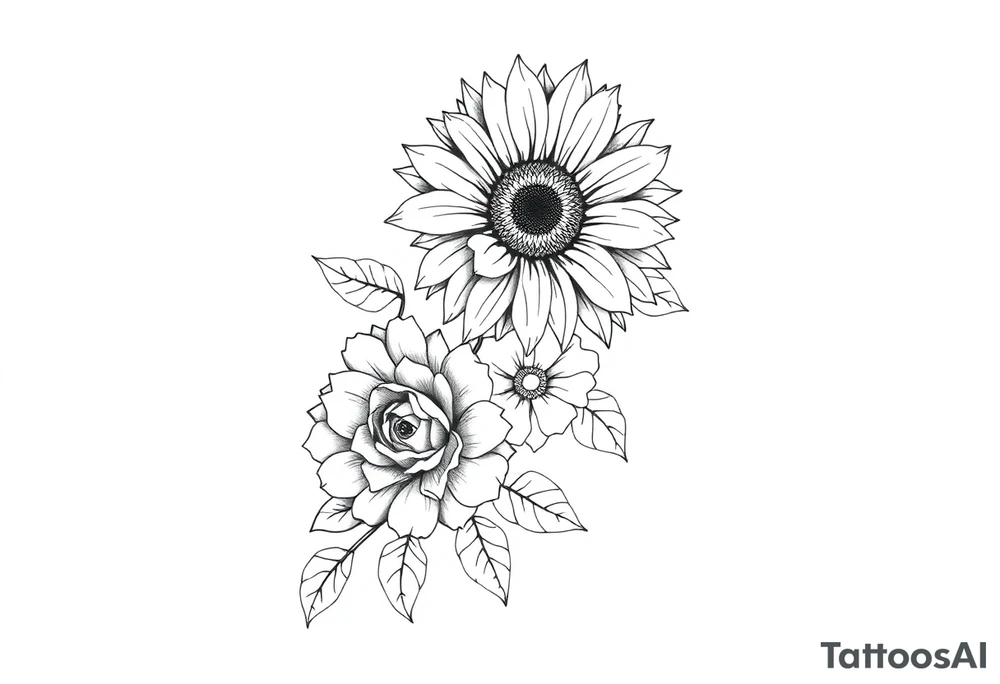 sunflower and roses  floral sleeve tattoo tattoo idea